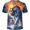 Men's Summer 3D T-shirt Fashionable Casual Loose Pattern Animal Tiger Print Round Neck Short Sleeved T-shirt Top