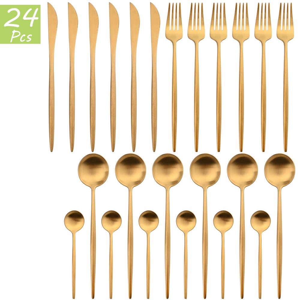 24Pcs Multicolor Dinnerware Set Knife Fork Spoons Teaspoon Tableware 18/10 Stainless Steel Cutlery Western Kitchen Silverware Flatware