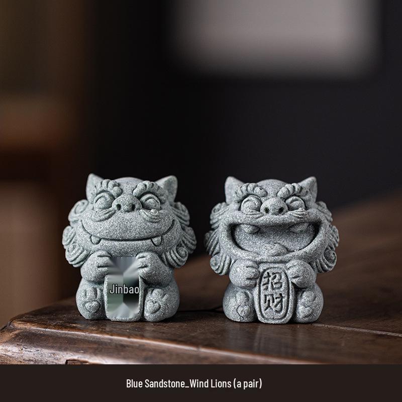 Pereche Mici Lei de Piatră Chinezești: Mascotă de birou și ornament pentru animal de ceai pentru bonsai creativi sau decorarea acvariului