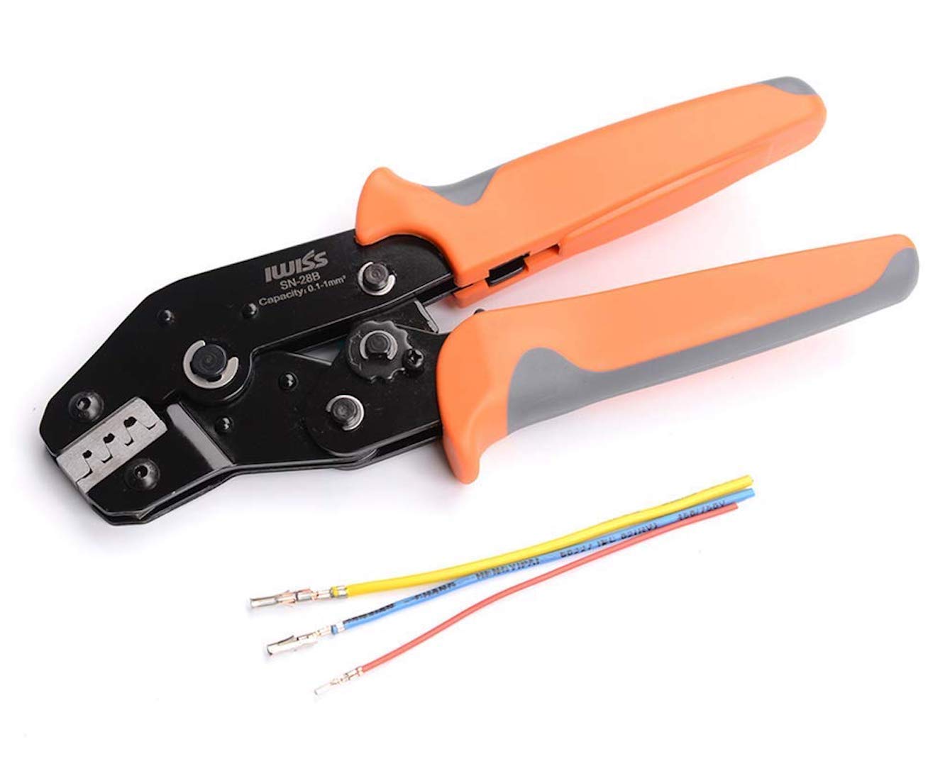 IWISS Precision Simultaneous Crimping Pliers, Ratchet Type, for Open Barrel Terminals (0.1-1.0mm²), Small Terminal Compatible, SN-28B [Parallel Import
