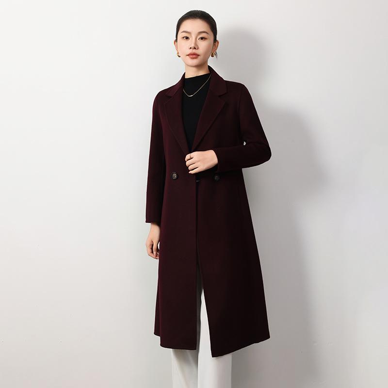 Women's Double-Faced Wool Slim Fit Extra Long Over-the-Knee Coat for Autumn/Winter