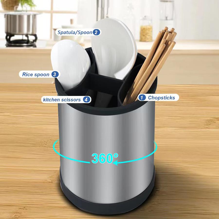 1PC rotatable stainless steel silica gel storage barrel kitchen storage rack spatula spoon tableware kitchenware storage