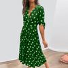 Ladies' Loose Comfortable Casual And Fashionable Summer Deep V-wave Printed Short Sleeved Waist Cinched Dress