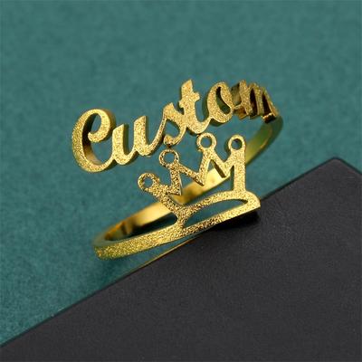 Frosted Name Ring Women Men Stainless Steel Crown Heart Handmade Personalized Letters Adjustable Rings