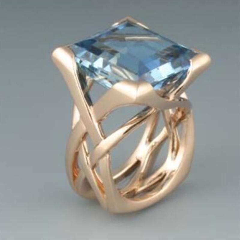 Blue Zircon Luxury Square Ring - European & American Creative Design