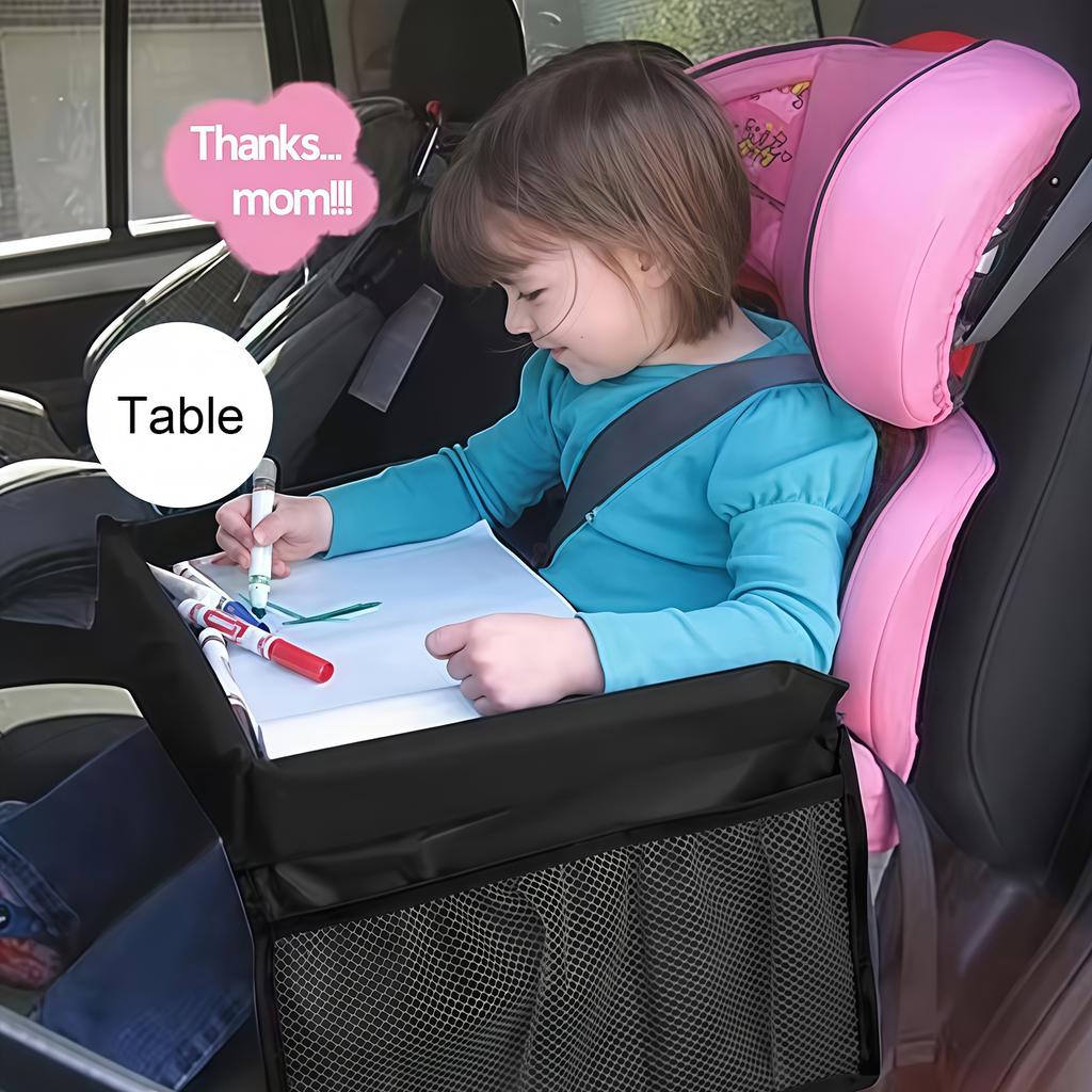 1 Stück Faltbares & Erweiterbares Polyester Kinderautositz Reisetablett mit Mehreren Aufbewahrungstaschen