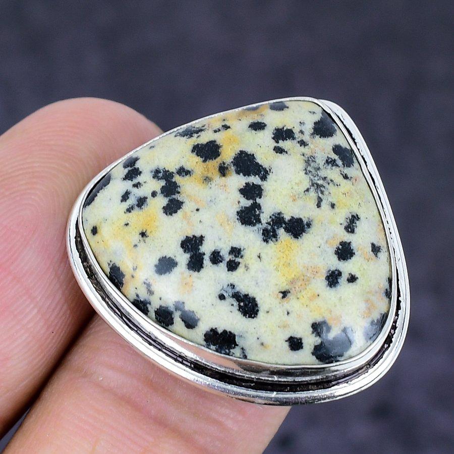 Dalmation Jasper Gemstone Handmade 925 Sterling Silver Jewelry Ring Size 7 v3E95