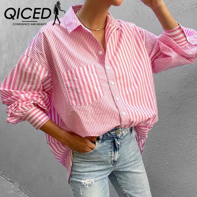 Camicia a Righe a Maniche Lunghe con Revers e Temperamento di Moda Primaverile da Donna