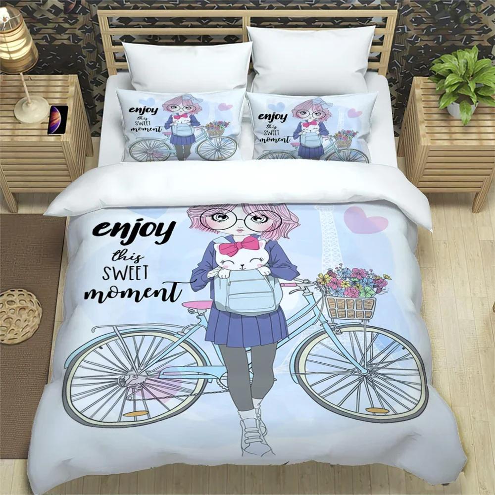 Cartoon Girl Art Print Xxl Three Piece Bedding Set  Article Children Or Adults For Beds Quilt Covers Pillowcases Bedding Set