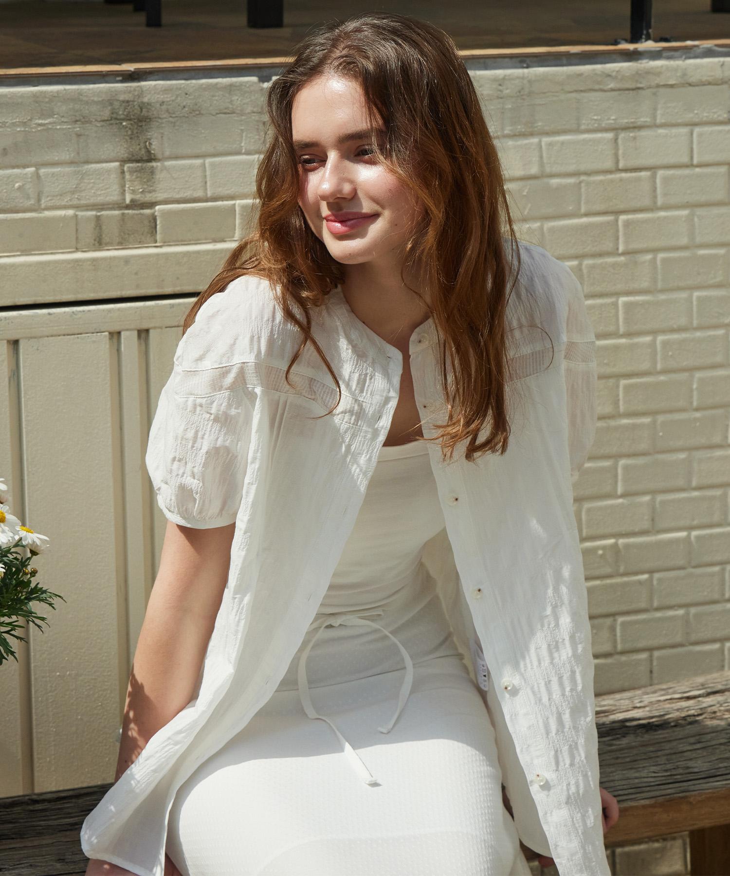 Itove Seoul Balloon Short Sleeve Cotton Blouse White White/Free