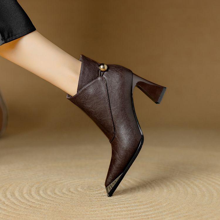 

Fashion New Winter Split Leather Women Boot Shoes for Women Pointed Toe Fashion Ankle Boot Handmade Zapatos Mujer High Heels Wool Boots 34