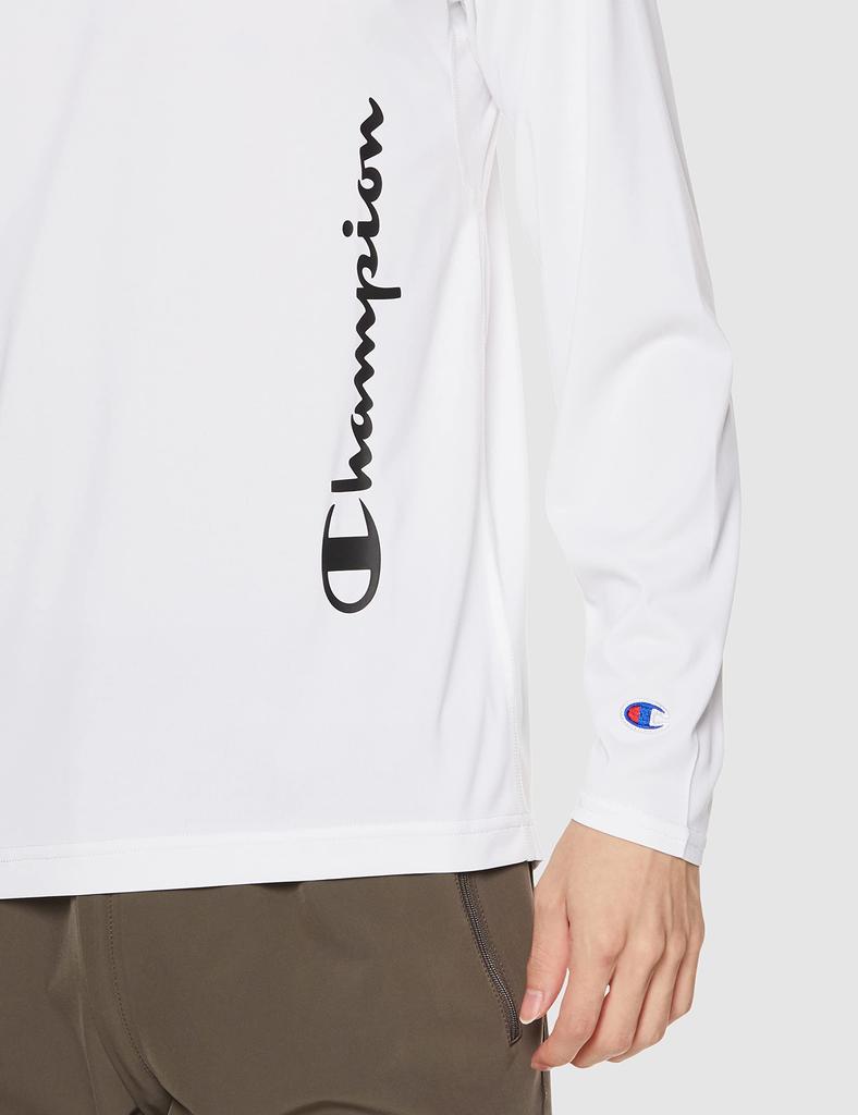 Champion Long Sleeve Crew Neck Sizes UV Odor Script Large Men's T-Shirt, C3-WS402, Quick-Drying, Protection, Resistant, Logo, White,