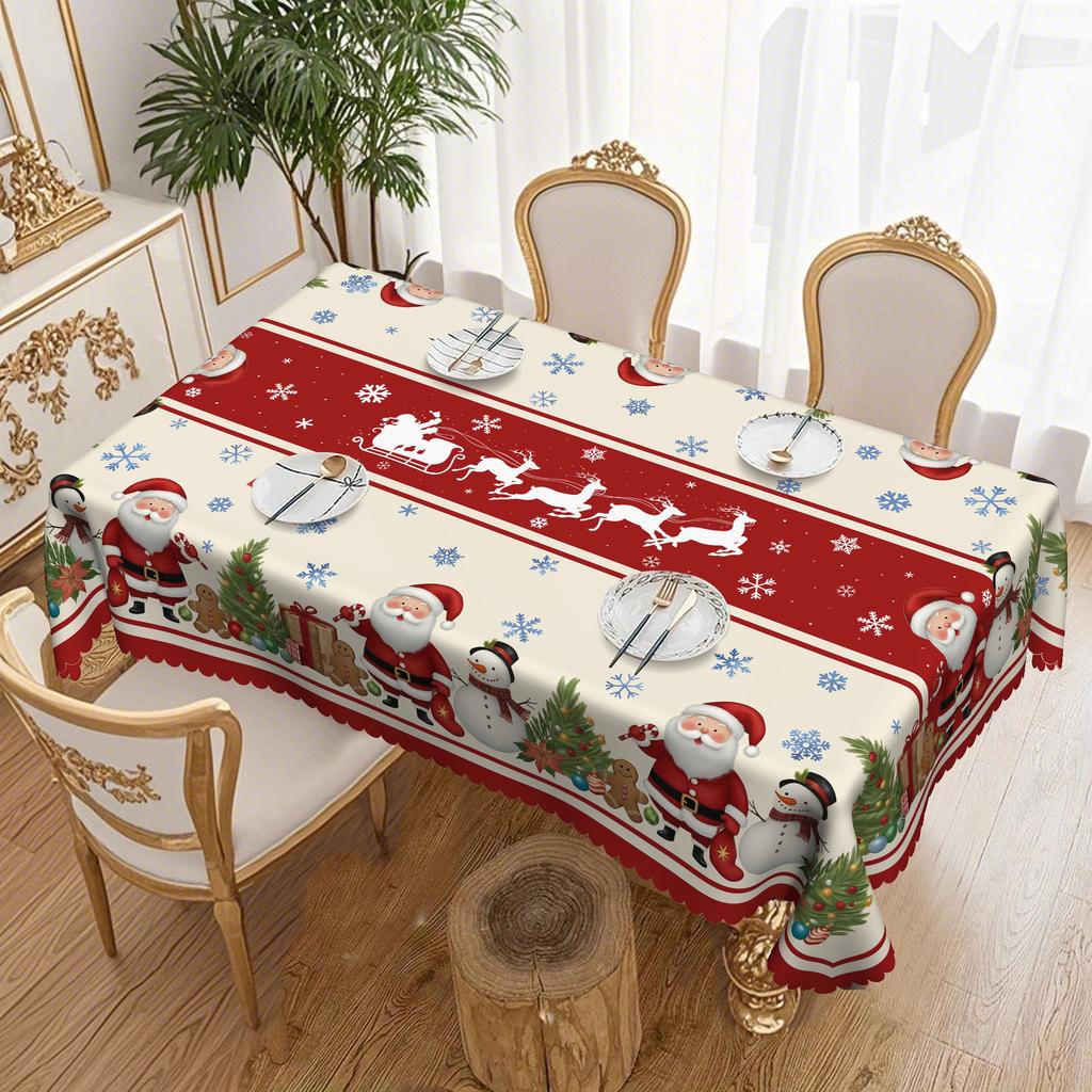 Christmas Tablecloth Santa Snowman Elk Christmas Tree Print, Dining Table Decorative Cloth, Round Table Square Table Universal