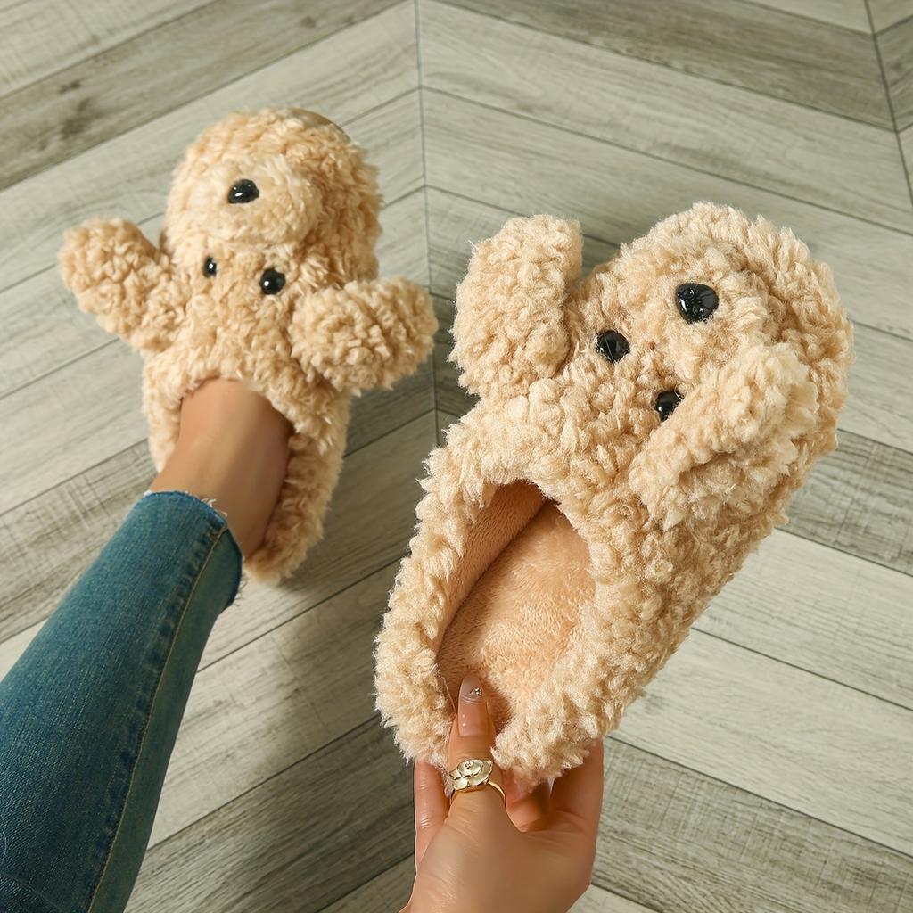 Slippers Dog Plush Teddy Cute For Women Casual Style Allseason Indoor And Outdoor Comfort Hand Washable Fabric Slipon Shoes With Eva Sole
