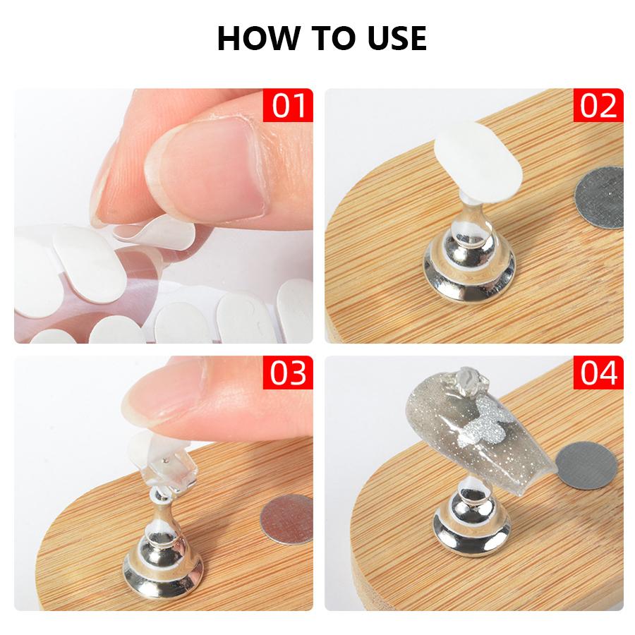 100Pcs Double-Sided Tape for Nail Art Stands Practice Base Fixing, No-Trace Jelly Tape for Wearable Press-On Nails and Display Cards