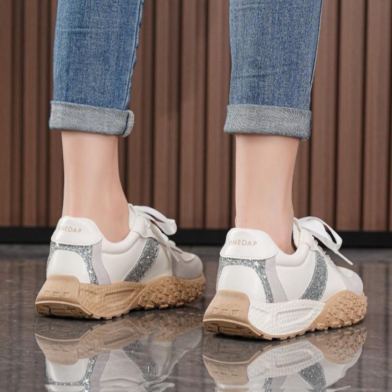 Tavaszi őszi női fényes alkalmi cipők vastag talpú fűzős női lapos talpú tornacipők kültéri alkalmi sétacipők Mujer