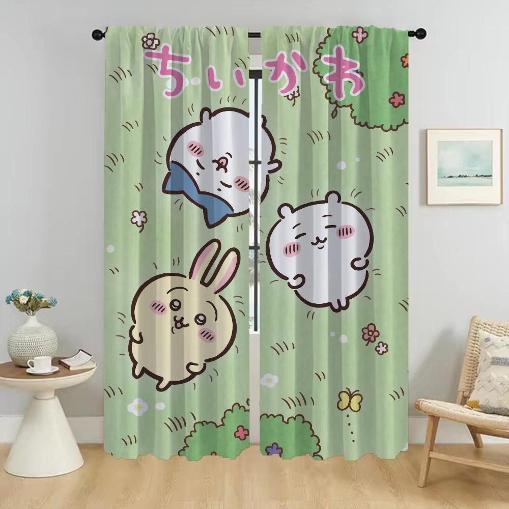Chiikawaes Shades Modern Living Room Curtains for Camera Partition Home Interior Curtains 2 Pieces Tulle for Bedroom Curtain