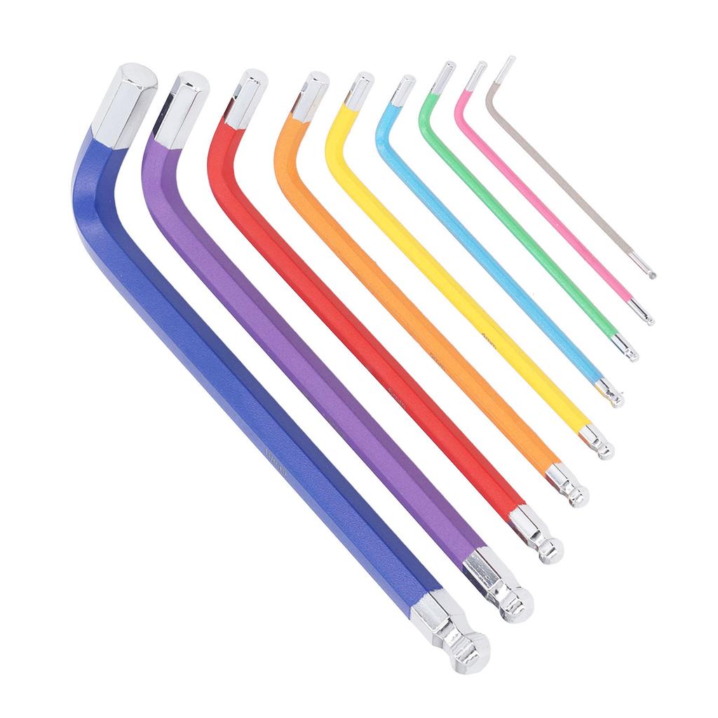 9 Pcs Hex Wrench Set Color Coded Non Slip CR V Hex Key with Ball End for Home Repair Industrial Maintenance