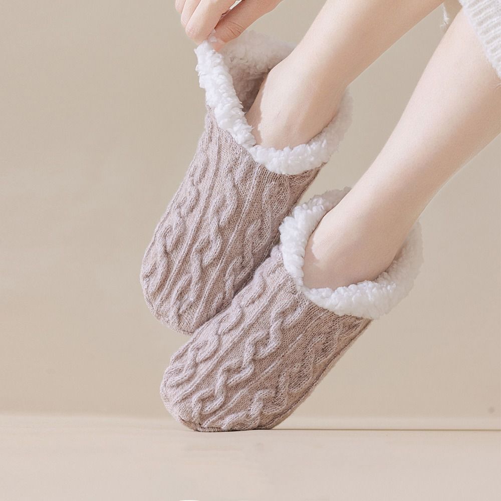 Knitted Twist Winter Floor Socks Coral Fleece Sleeping Socks Simple Thicken Plush Socks  Girls