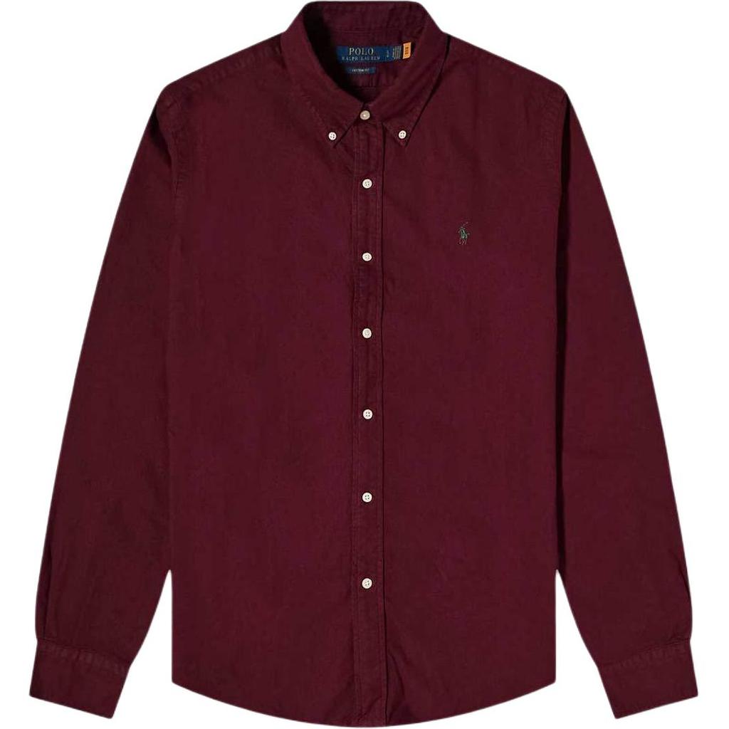 Polo Ralph Lauren SS22 Einfarbig Kleines Pony Bestickt Locker Langarmhemd Herren Hemden Burgunder MNPOWOV16822491-600