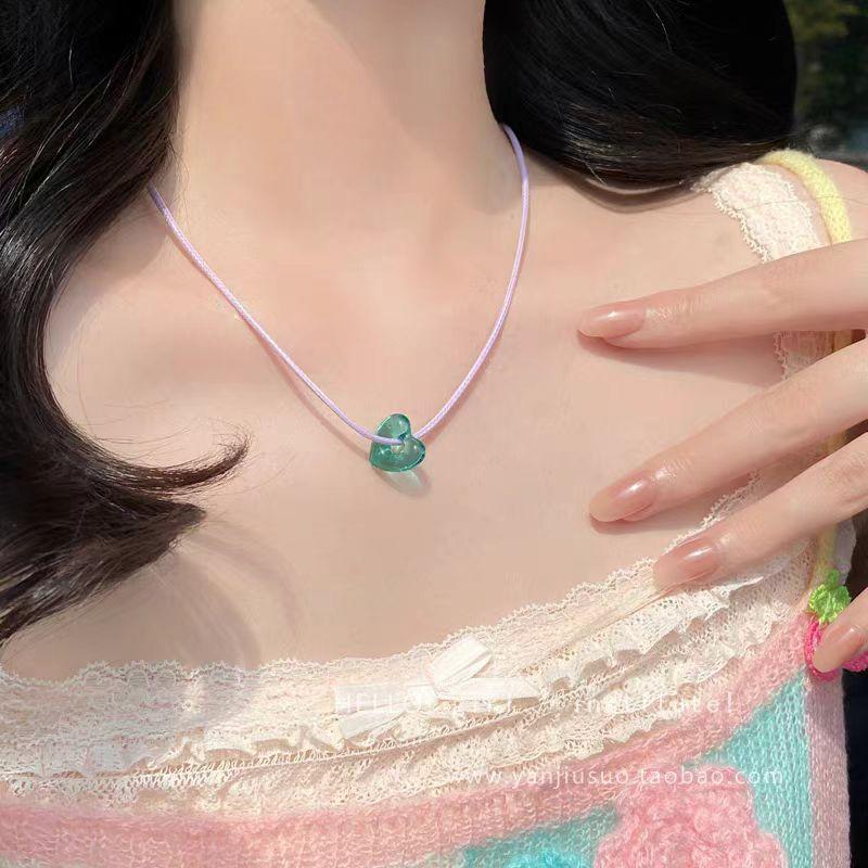 Atmosphere sweetheart, simple and clear love color rope necklace dopamine sweet collarbone chain pull neck chain