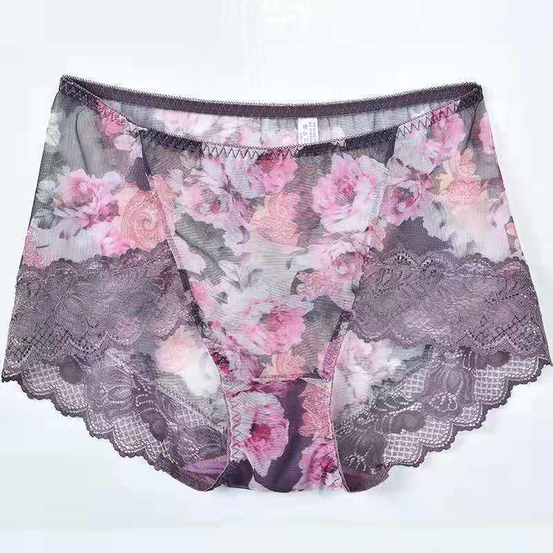 Sleek Mesh Print Plus Size Seamless Mid-High Waist Women's Panties
