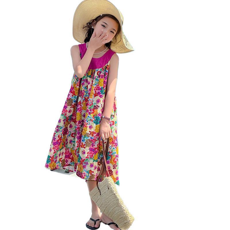 Girls Summer Sweet Floral Fake Two Piece Princess Dress Fashionable Big Kids Skirt