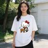 2026 Summer Hello Kitty Cartoon Printed Short Sleeve Pure Cotton Tshirt Womens Family Matching Outfits Classic Fashion Tee Top