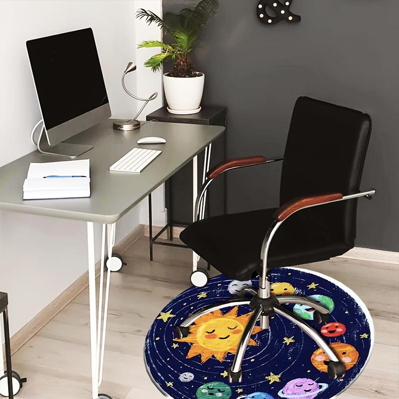 1pc Solar System Planets Cartoon Round Carpet, Made of Polyester,Office Chairs, Living Rooms, Or Bedrooms, a Cool Rug for The Living Room.ydt26072