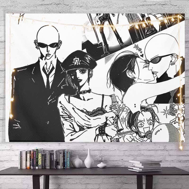 Nana Punk Rock Black Pink Anime Collage Tapestry Wall Hanging Art Decor for Bedroom Otaku Corner Cozy Study Space