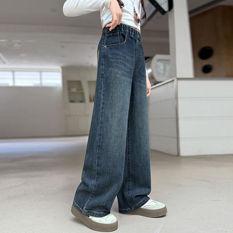 Big Girls' Stylish Straight-Leg Wide-Leg Jeans - Korean Style, 2025 Collection