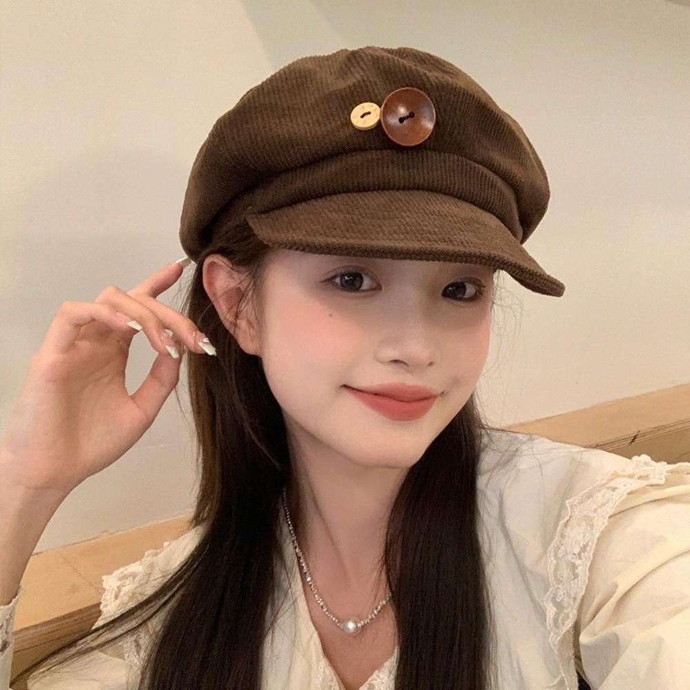 Y2k Double Button Berets Hat Japanese Painter Hat Retro Octagonal Hat  Sweet