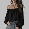 Women's Off-Shoulder Puff Sleeve Blouse with Elastic Neckline and Design Long Sleeve Fashion Top
