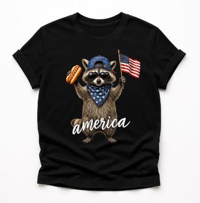 America Raccoon T-Shirt, Patriotic Raccoon Gift, USA Animal Graphic Tee, 4th of July Raccoon Shirt