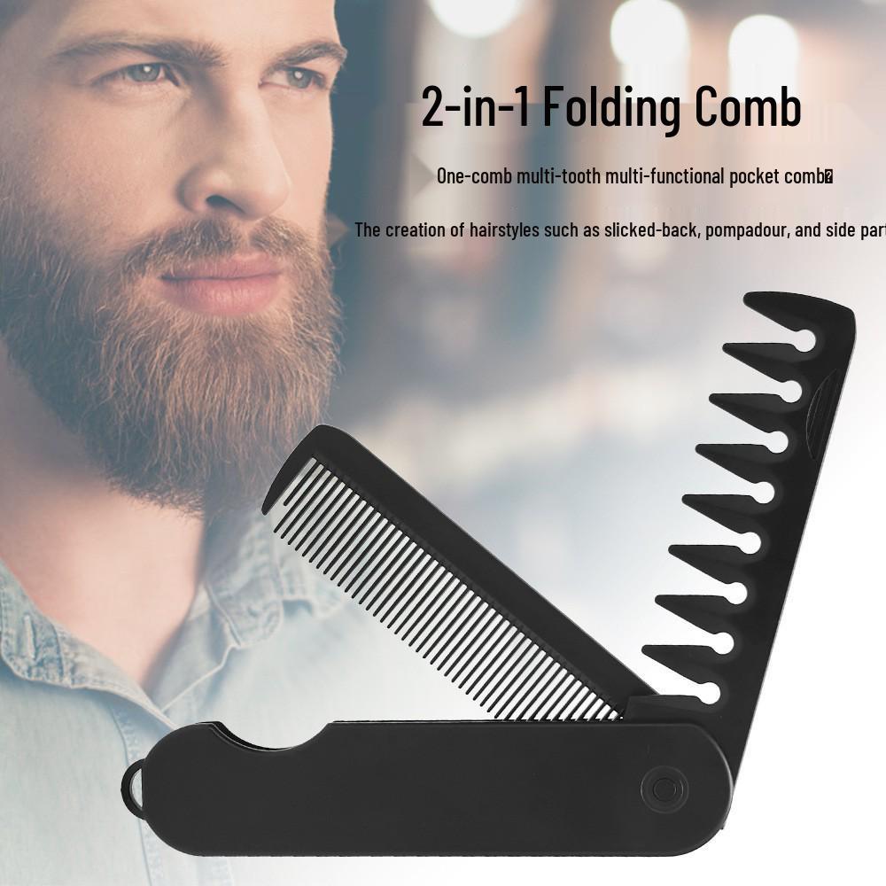 Men's and Women's Dual-Tooth Folding Comb: Wide-Tooth for Beards and Fine-Tooth for Hair Straightening and Styling.