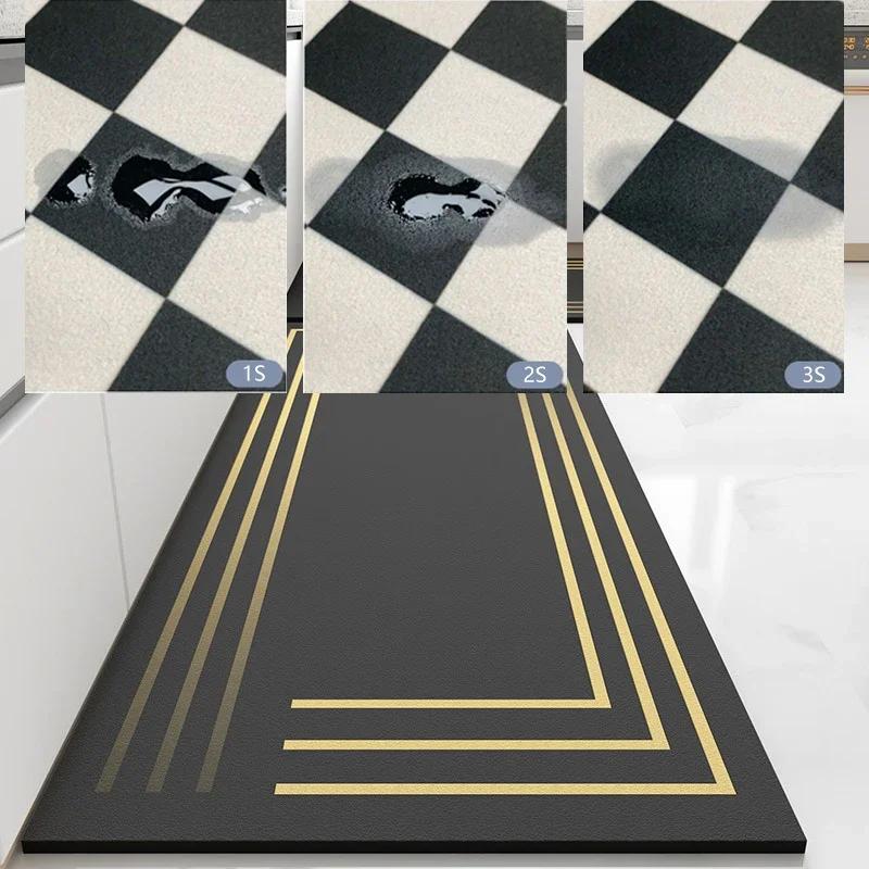 Kitchen Floor Mat Absorbent Non-slip Carpet Quick-drying Diatom Mud Oil Absorption Long Foot Mats Gray Rug Home Decoration Rugs