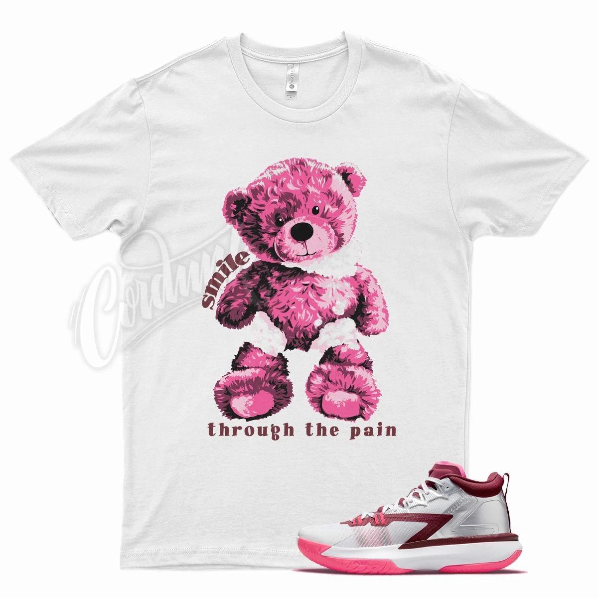 White SMILE T Shirt for J1 Zion 1 Marion Metallic Burgundy Pink One M