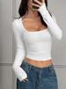 Women's Solid Color Slim Fit Long Sleeve Ribbed Knit Crew Neck T-Shirt - 2025 Fashion Collection