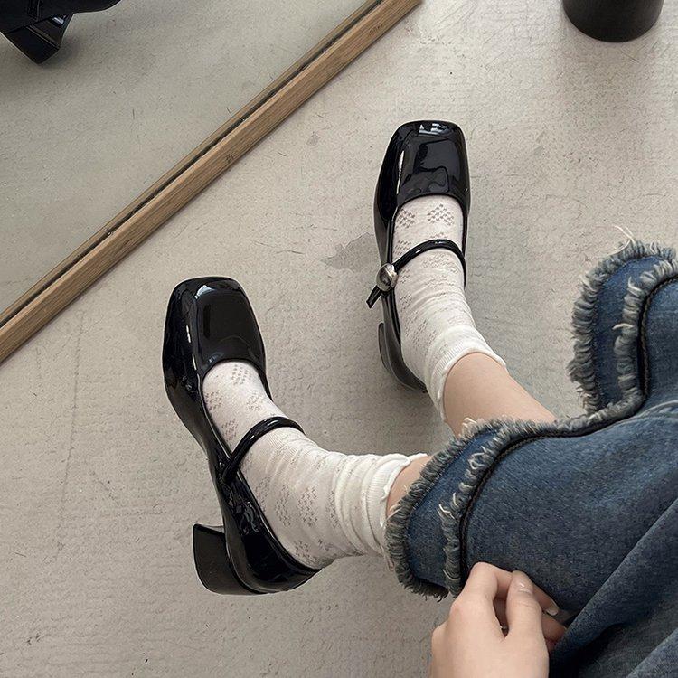 

Soft leather version~ French square head Mary Jane shoes women s 2025 new temperament beautiful thick heel high heels black single shoes 40 чорний