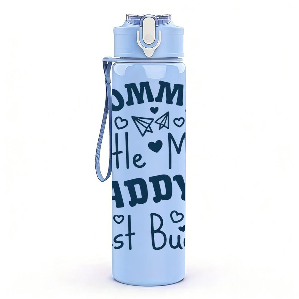 1PC Mommy's Little Man Daddy's Baby Print 750ml Color Plastic Sports Water Bottle Leakproof Flip Straw Lid Suitable for Sports Office Home Use