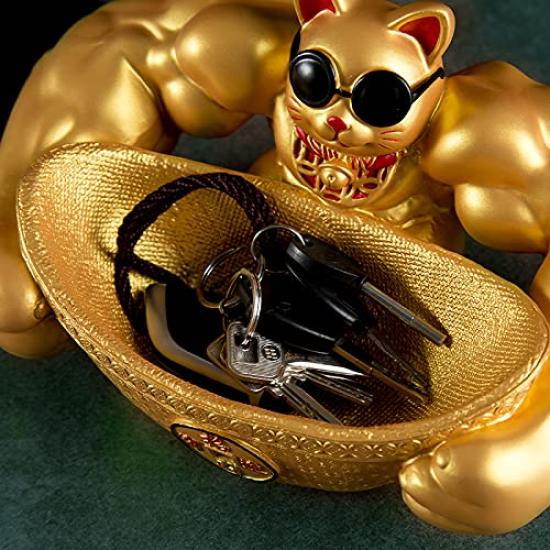 Lucky Cat Figurine A Muscular Cat That Brings Good Fortune and Perfect for Storing Keys and Other Small A and Stylish Decorative Made of Resin Great