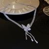 Korean super flash diamond bow tassel necklace fashion personality collarbone chain necklace women