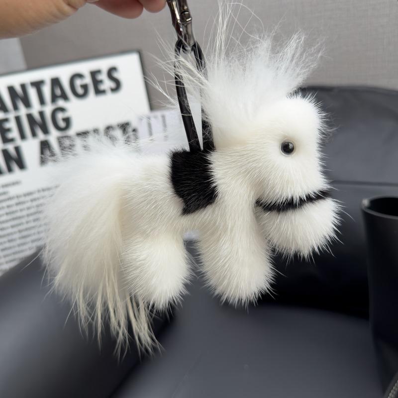 15cm Mink Fur Keychain Soft Cute Little White Horse Keychain Fur For Bag Key Fashion Plush Doll Fur Car Keychain Ornament
