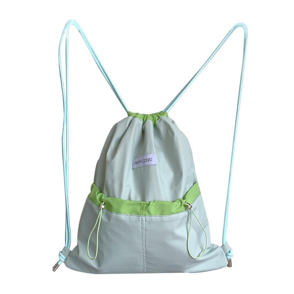 Large Capacity Light Soft Nylon Bag Contrast Color Shoulder Bag Drawstring  Backpacks  Travel