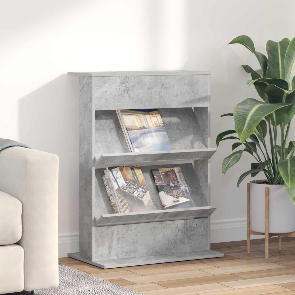 Magazine Shelf with Shelf Concrete Grey 70 x 41 x 96 cm Engineered Wood