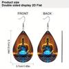 Golden Meditate Buddha with Lotus Floral PU Earrings for Women, Boho Style Buddha Avatar Hoop Earrings, Women's Fashion Drape Earrings