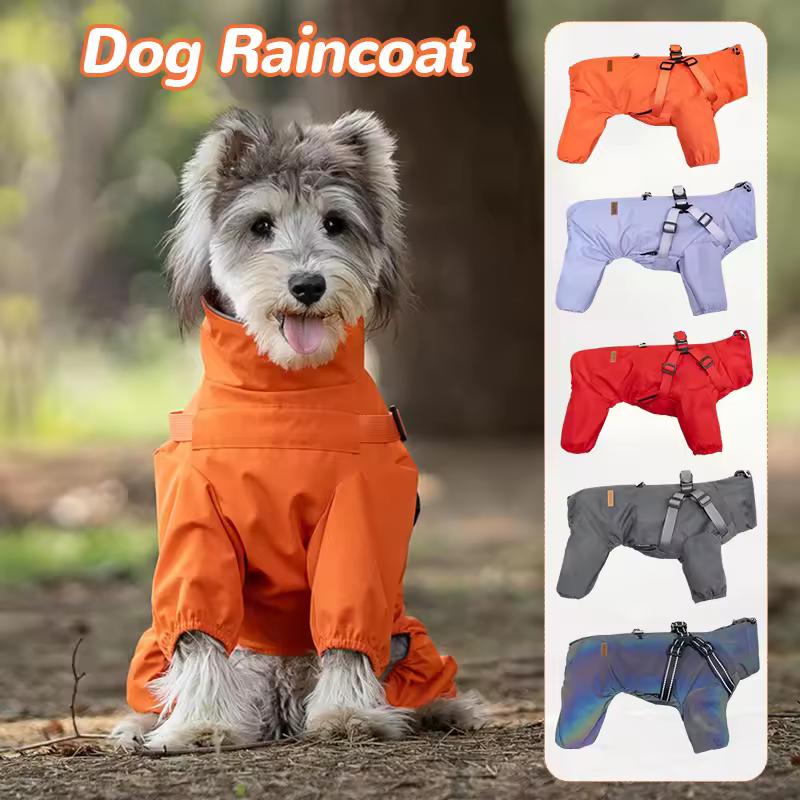 Adjustable Raincoat For Dog Jacket for Dogs with Harness Waterproof Jumpsuit Rain Jacket for Dogs Reflective Puppy  Rain Coat rosso