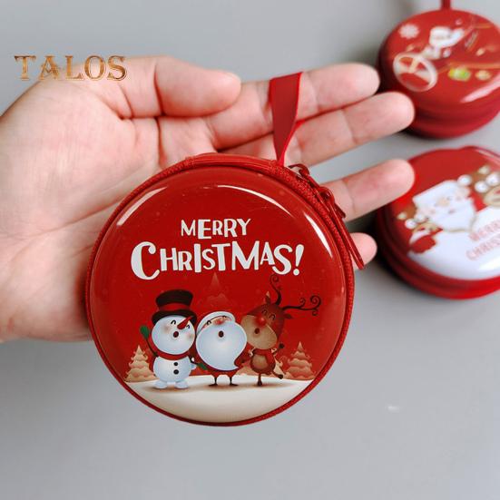 Children's Coin Purse Round Christmas Coin Pouch with Cartoon Pattern Zipper Closure Coin Case with Lanyard for Kids Coins Cash Keys Candies