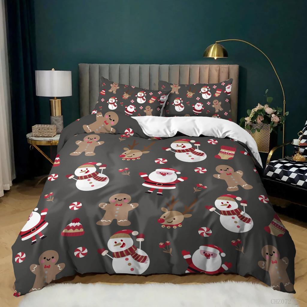 Christmas Soft Duvet Cover Carton Mery Chirstmas Santa Claus Elk Comfortable Quilt Cover Gren for Children Adult Peoples Holiday Gifts Bedrom Decor