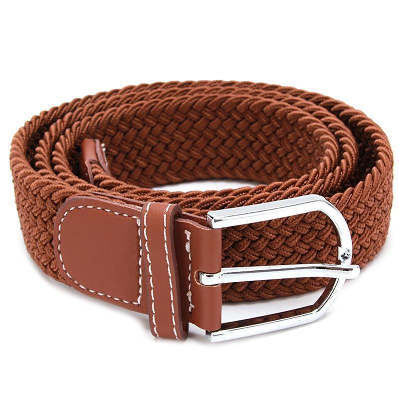 Men's Leather Covered Buckle Woven Canvas Elastic Stretch Belt Waistband new Men's Leather Covered Buckle Woven Canvas Elastic Stretch Belt Waistband new